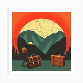 Two Suitcases In The Mountains Art Print