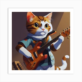 Funny Cat Playing Guitar Art Print