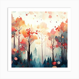 Watercolor Trees In The Forest Art Print