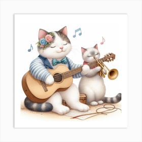 A cat playing a guitar 5 Art Print