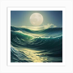 Moonlight Over The Ocean Art Print