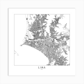 Lima White Map Square Art Print