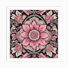 Pink Floral Wallpaper Art Print