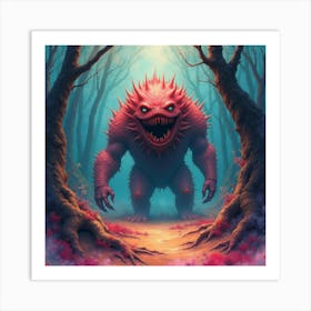 Horror Creature Emerging From A Colorful Watercolor Abyss 1 Art Print