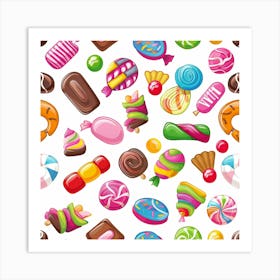 Seamless Pattern Of Assorted Candies And Sweets Art Print