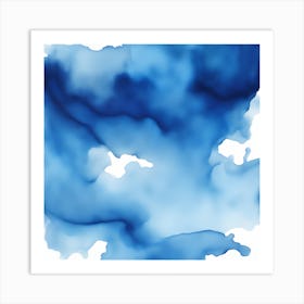 Beautiful indigo sky-blue abstract background. Drawn, hand-painted aquarelle. Wet watercolor pattern. Artistic background with copy space for design. Vivid web banner. Liquid, flow, fluid effect. Art Print