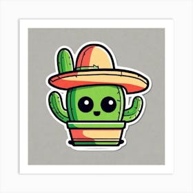 Mexico Cactus With Mexican Hat Sticker 2d Cute Fantasy Dreamy Vector Illustration 2d Flat Cen (17) Art Print