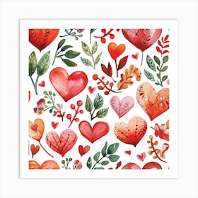 Watercolor Heart Pattern Valentine'S Day Art Print