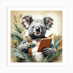 Koala With Phone Art Print