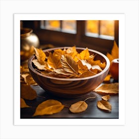 Autumn Leaves On A Wooden Table Art Print