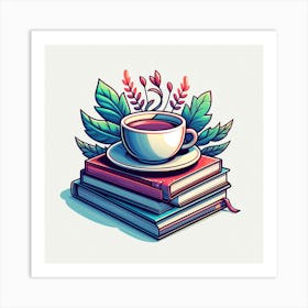 Illustration Of Books And Tea Art Print