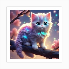 Cute Kitten In Cherry Blossoms Art Print