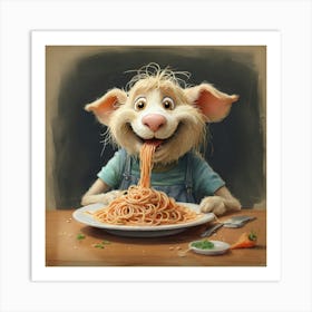 Pig Eating Spaghetti 1 Art Print