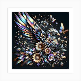 Eagle With Flowers Art Print