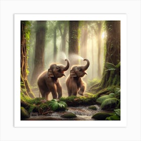 Two Baby Elephants in Jungle Art Print