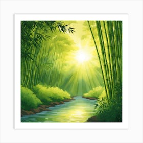 A Stream In A Bamboo Forest At Sun Rise Square Composition 264 Art Print