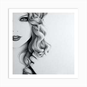 Taylor Swift Pencil Drawing Portrait Minimal Black and White 1 Art Print
