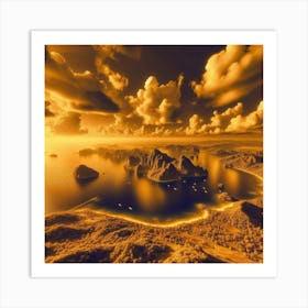 A beautiful picture of the sea and stunning nature in three-dimensional golden color Art Print