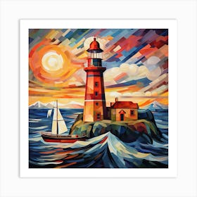 Lighthouse At Sunset 25 Art Print