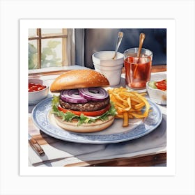 Hamburger On A Plate 200 Art Print
