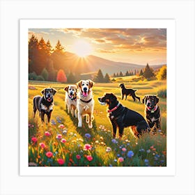 Dogs In The Meadow Art Print