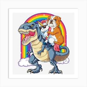 English Bulldog Unicorn Dinosaur T Rex Girls Rainbow Gifts Art Print