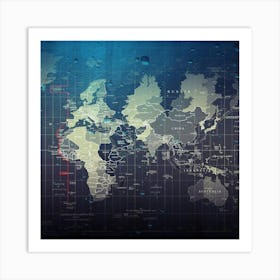 World Map Illustration Artwork Water Drops Digital Art Time Zones 1 Art Print