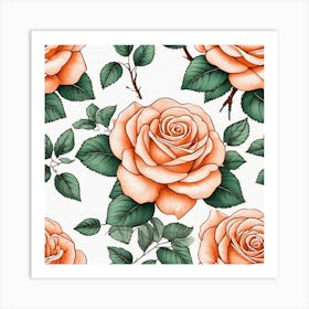 Seamless Pattern With Roses 1 Art Print