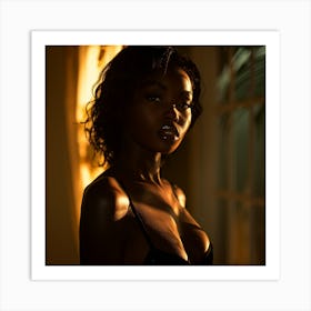 Black Woman In Lingerie Art Print