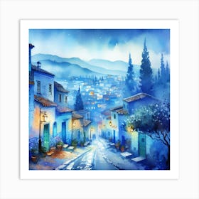 Watercolor Of A Blue Street Art Print