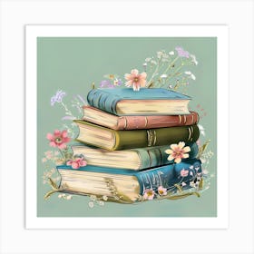 Wildflower Antique Books And Flowers 1 Art Print