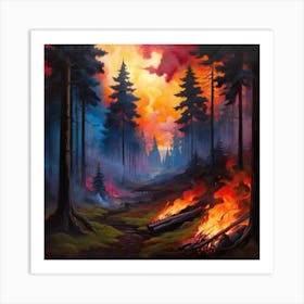 Fire In The Forest Art Print