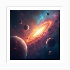 A Watercolor Glowing Nebula Casting Colorful Shadows On Nearby Planets 1 Art Print