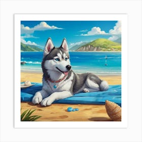 Husky Dog On The Beach Art Print