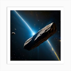 Yellow blue alien artifical asteroid floating in space Art Print