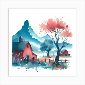 Watercolor Of A Farm Art Print