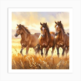 Three Horses In A Field Art Print