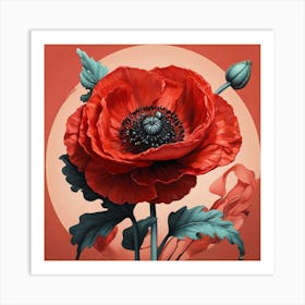 Aesthetic style, Large red poppy flower 1 Art Print