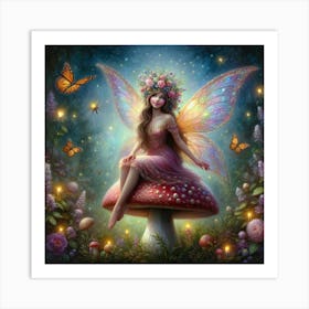 Fairy On A Mushroom Art Print