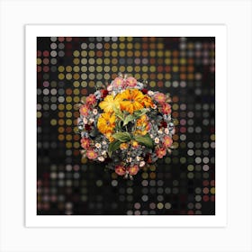 Vintage Lychnis Grandiflora Flower Wreath on Dot Bokeh Pattern Art Print