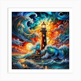 Lighthouse At Sunset 1 Art Print