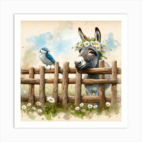 Donkey And Bluebird 1 Art Print