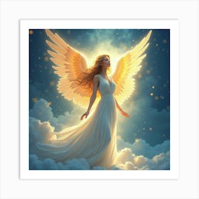 Angelic Figure With A Watercolor Celestial Glow, Bright 1 Art Print