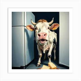 Cow In The Fridge 1 Art Print