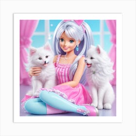 Cute Girl With Animals Art Print