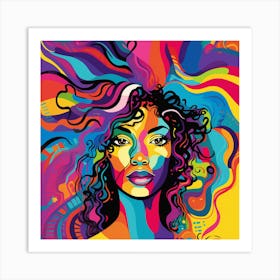 Colorful Woman With Curly Hair 1 Art Print