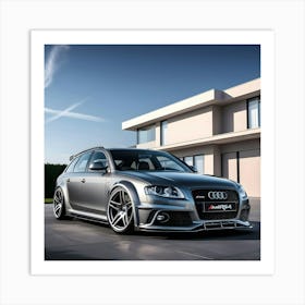 Image Of A Sleek Grey Audi RS4 In-front Of A Beautiful Modern House Art Print