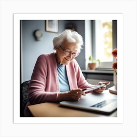 Senior Woman Using A Laptop Art Print