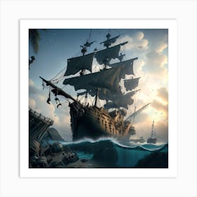 Pirate Ship In The Ocean Art Print