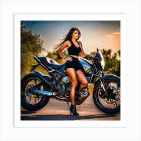 Beautiful Woman On Motorcycle Art Print